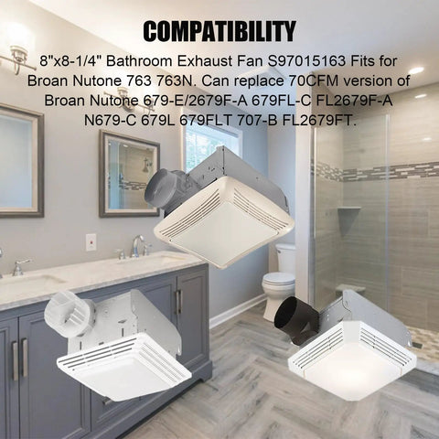 Upgrade 8 Inch By 8.25 Inch Bathroom Exhaust Fan Motor For Nutone 763 763N and Broan 679 E 2679F-A 679L Replacement S97015163