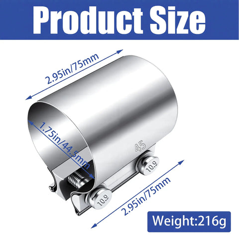 Two Pack 1.75 Inch Stainless Steel Exhaust Clamp Band Butt Joint Universal Widening Clamp For Exhaust System And Muffler Rust Resistant