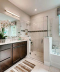 Modern bathroom with Spec 24 Inch Bath Vanity Light in Black Aluminum Finish with PMMA Acrylic Shade above mirror