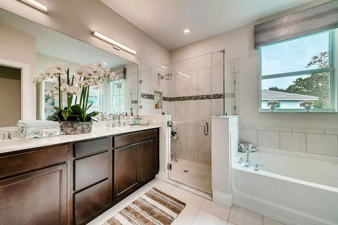 Modern bathroom with Spec Vanity 36 Inch One Light Bath Vanity Light With Gold Aluminum Finish And White PMMA Acrylic Shade, Easy Install 52006GLD