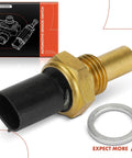 Side view of A-Premium engine coolant temperature sensor with 2-pin connector, brass body and metal washer