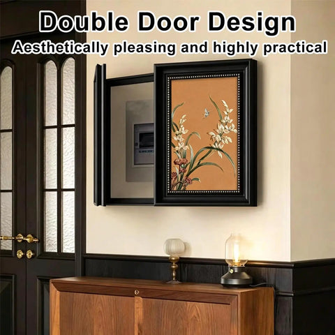 Kickass Heavy Duty Double Door Access Panel Cover With Screamin Sleek Black Beaded Frame, showcasing floral art, suitable for utility access.