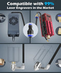Air Assist Pump For Laser Engravers And Cutters With Adjustable 0 To 30 Lpm Airflow shown with nozzle attachments and components
