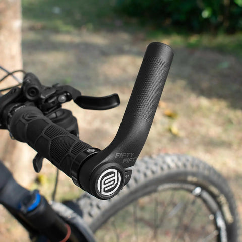 110mm Aluminum Mountain Bike Bar Ends For MTB Handlebar, 6061 T6 Alloy, Ergonomic Bend With Sand Finish, Black End Caps