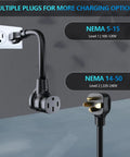 Portable Level 1 And Level 2 Electric Vehicle Charger 40 Amps With 25 Foot Cable Nema 1450 And 515 Adapters for home charging.