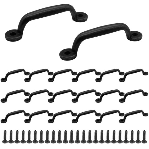 Black Barn Door Handles 10 Pcs Zinc Alloy Retro Gate Pulls with Mounting Screws for Cabinets and Closets, 2.95 Inch Hole Spacing