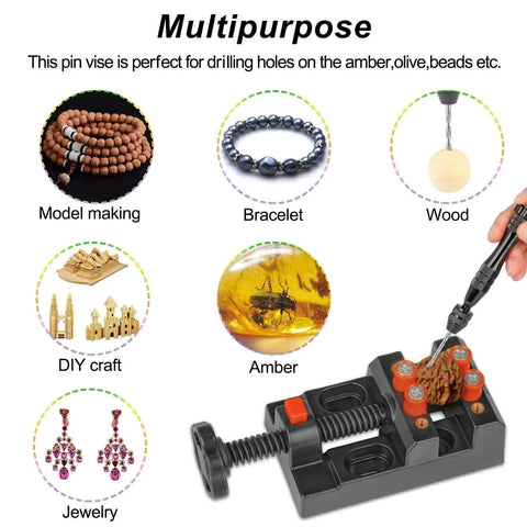 32 Piece Pin Vise Hand Drill Set For Jewelry Making And Mini Crafting Kit With clamp drilling wood sample for multipurpose use