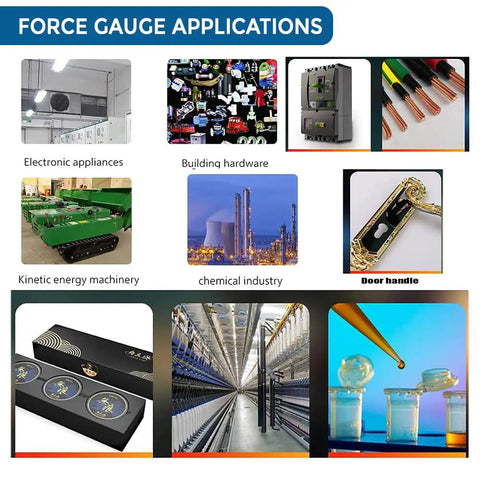 Digital Force Gauge Pro Grade 20Kg Range for Tension and Compression Spring Testing, Push Pull Meter With Peak Hold, High Accuracy and Resolution, Three Display Units, Includes Factory Calibration Certificate, Model FG20KG showing force test applications