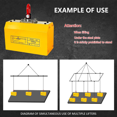 Heavy Duty Permanent Lift Magnet For Steel Plates And Rounds 4400 Lb Capacity Automatic Plunger Design in use lifting steel plates.