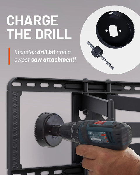Wall Mounted TV Cable Management Kit 4 Pack With Pass Throughs Locking Brackets And Hole Saw Drill Attachment in use
