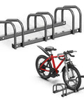 Three Bike Floor Stand For Garage And Indoor And Outdoor Use Space Saving Bike Rack That Mounts To Floor Fits 22 To 28 Inch Wheels