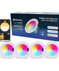 GIDEALED 4 Pack Smart Recessed Lighting 4 inch ZigBee RGBWW LED Downlight with color changing features and smartphone interface