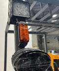 Heavy Duty Electric Pallet Stacker 197 Inch Lift Height 6600 Lb Capacity safety lights on the front for enhanced visibility.