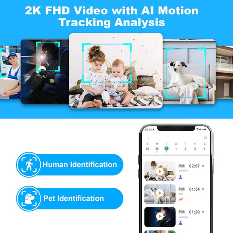 2K Pan Tilt Indoor Security Camera with AI Motion Detection and 2 Way Audio for round the clock home surveillance screen view