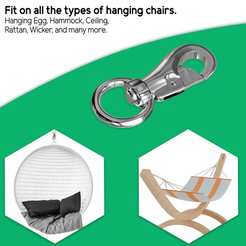 Heavy Duty Swivel Hook For Hanging Chairs And Hammocks, Stainless steel snap, supports up to 1000 lbs, suitable for indoor outdoor use