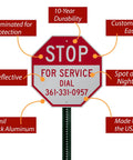 Tough As Nails Custom Stop Sign 18 X 18 Inches with red and reflective surface for outdoor service use, made in the USA.