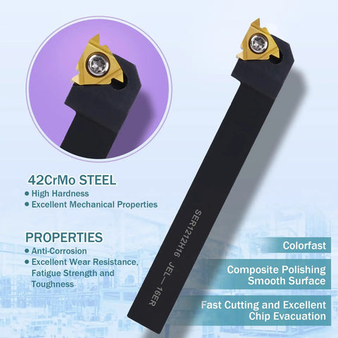 Indexable Lathe Turning Tool Set Half Inch Shank 12mm showing carbide insert on lathe tool holder with 42CrMo steel features