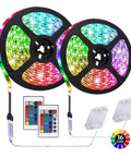 6.56 Feet Battery Powered LED Strip Lights For Indoor And Outdoor Use Waterproof With 24 Key Remote Easy Install DIY Dope Ambience Lighting Kit For Home Parties And Holidays 2 Pack with colorful LED lights and remote controls