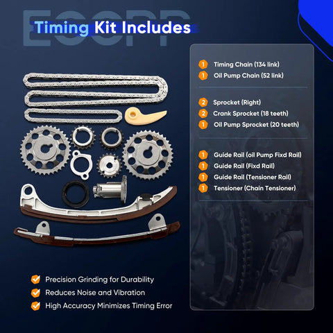 Timing Chain Kit For 2002 2009 Toyota Camry 2.0L 2.4L Engine Replacement With Gears And Seals laid out with components labeled