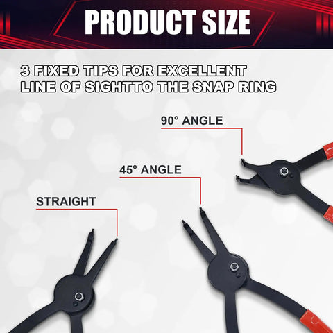 12 Piece Universal Snap Ring Pliers Set Heavy Duty Fixed Tip Internal And External Pliers With 3 Angle Sizes