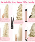 Versatile 5 In 1 Curling Iron With Interchangeable Ceramic Barrels showing tapered, curling, and flat iron