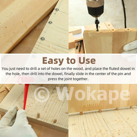 DIY woodworking with 508 Piece Wooden Dowel Pin Set With Center Points In Four Sizes One Quarter Inch, Five Sixteenth Inch, Three Eighth Inch And One Half Inch Beveled Ends Solid And Hollow Dowel Pins For Furniture Repair And DIY Projects.