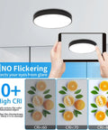 Round Flush Mount LED Ceiling Light 27W 15.7-Inch Black Modern Fixture installation example, anti-glare feature display