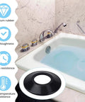 of 10 Elastic Rubber Bathtubs Drain Stoppers Gaskets displayed with a sleek black design and water in a modern bathtub.