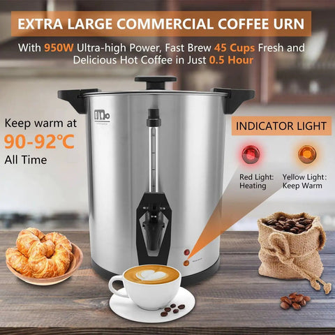 Large 45 Cup Coffee Urn With 8L Capacity, 950W Quick Brew Percolator for catering events on kitchen counter with indicator light