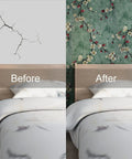 Before and after using Floral Tree Peel and Stick Wallpaper Self Adhesive Removable Wall Covering For Walls, Shelves, And Drawers