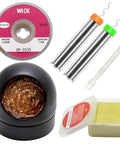 All In One Solder Kit With Tip Cleaner And Holder, 1.0mm solder wire, rosin flux paste, desoldering wick, scraper for electronics