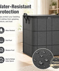Hella Durable 180 Liter Moving Storage Container With Thick Loop Handles And Tight Seal Zipper Closure For Bulky Comforters Linens Closet Declutter Sick Space Saver in water-resistant material with zipper.