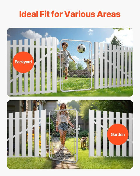 Adjustable Chain Link Fence Gate 32 By 46 Inches, Rust Resistant Galvanized Steel, Fits 2 To 4 Ft Wide Openings in backyard scene