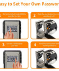 Instruction steps for setting the combination on an Extra Large Capacity Key Lock Box Weatherproof Wall Mount For Car Keys Fob And House Keys Key Safe Security Storage For Indoor Outdoor Use In Garage Garden Store With Space For Up To Ten Keys.