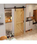 External Carbon Steel Barn Door Sliding Rail Kit With Handle And Latch, Single Leaf, 63 Inch Track, installed in living room