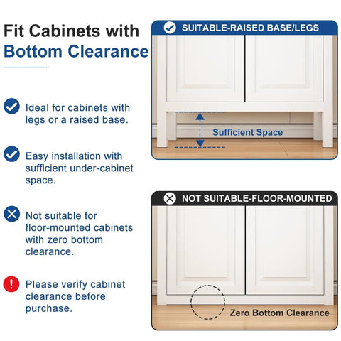 Undermount Drawer Slide 22 Inch, True Bottom Mount, Heavy Duty Concealed Hardware With Soft Close, Quiet Self Close, Designed For Drawers Without Side Panels, Durable Construction, Smooth Glide For Kitchen Cabinets; cabinet clearance diagram