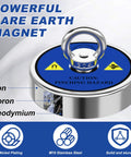 Mytracpro fishing magnet kit, blue round magnet with stainless steel ring and caution label.
