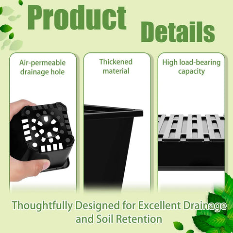Image showing details of 5 Piece Seed Starter Tray Kit With 60 Square 3.5 Inch Pots, including air-permeable design and durability.