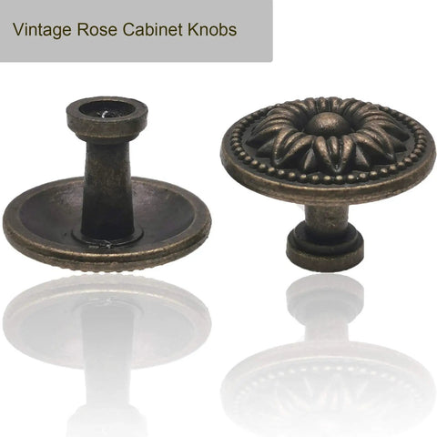 Old School Vintage Flower Shape Cabinet Knob Set Antique Bronze 8 Piece Dresser Drawer Handles With Two Screw Lengths For Thick Cabinets And Dressers Rustic Floral Hardware