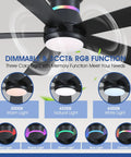 Dope 46 Inch Black Ceiling Fan With LED Lights And RGB Color Changing, showcasing dimmable 3CCT lighting and RGB color options
