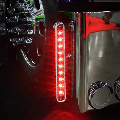 LED trailer light bars, 9.25 inches, red/amber, chrome plastic housing with dual metal stud mounts (pair).