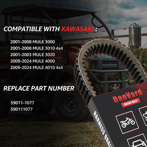 Heavy Duty Drive Belt For Kawasaki Mule 3000 3010 3020 4000 4010 4x4 Models 2001 to 2024 Replacement KAF620 Parts