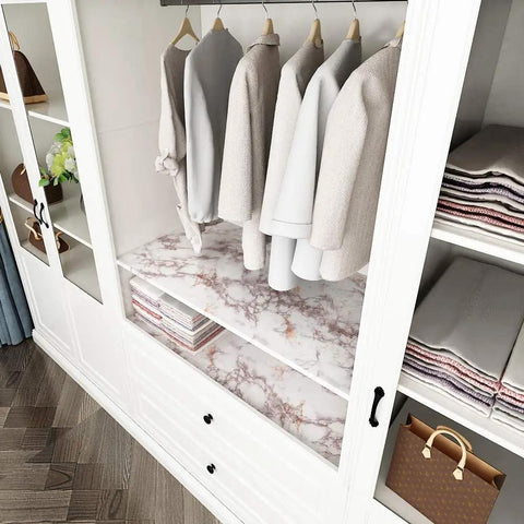 Wardrobe shelves lined with 197 Inches Long And 36 Inches Wide Marble Contact Paper For Countertops Waterproof Peel And Stick Self Adhesive Vinyl Wrap No Mess Easy Install For Kitchen Counters Desks And Table Tops With Seamless Look