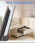 Bottom Mount Soft Close Drawer Slides Full Extension Concealed Rails 100 Lb Load Pair 18 Inch displayed in cabinet