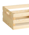 Side view of a Vintage Rustic Wood Crates Set Of Five Nesting Storage Boxes with open handles, natural wood finish visible.