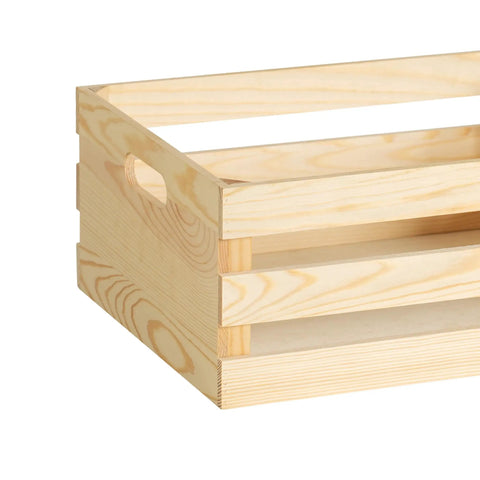 Side view of a Vintage Rustic Wood Crates Set Of Five Nesting Storage Boxes with open handles, natural wood finish visible.