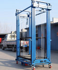 Heavy Duty Industrial Electric Lifting Cart With Wireless Remote Control, built for high reach tasks with a steel frame and caster wheels.