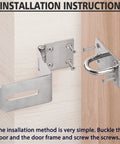 Installation view of Four Inch Stainless Steel Barn Door Bolt With Ninety Degree Hook Latch and Right Angle Gate Lock for outdoor fencing.