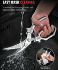 Two Piece Kitchen Scissors Set With Poultry Shears Japanese Stainless Steel All Purpose Kitchen Shears For Food Chicken Bones Fish Scales Nuts Herbs Packaging Plus More Dishwasher Safe, rinsed under water