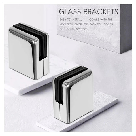 8 Pack 304 Stainless Steel Glass Clamps For Balustrades And Staircases, with adjustable flat back brackets for glass installation